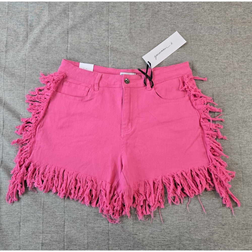 NWT Generation K Junior's Hot Pink Fringe Trim Festival Shorts 32" Waist Size 13
